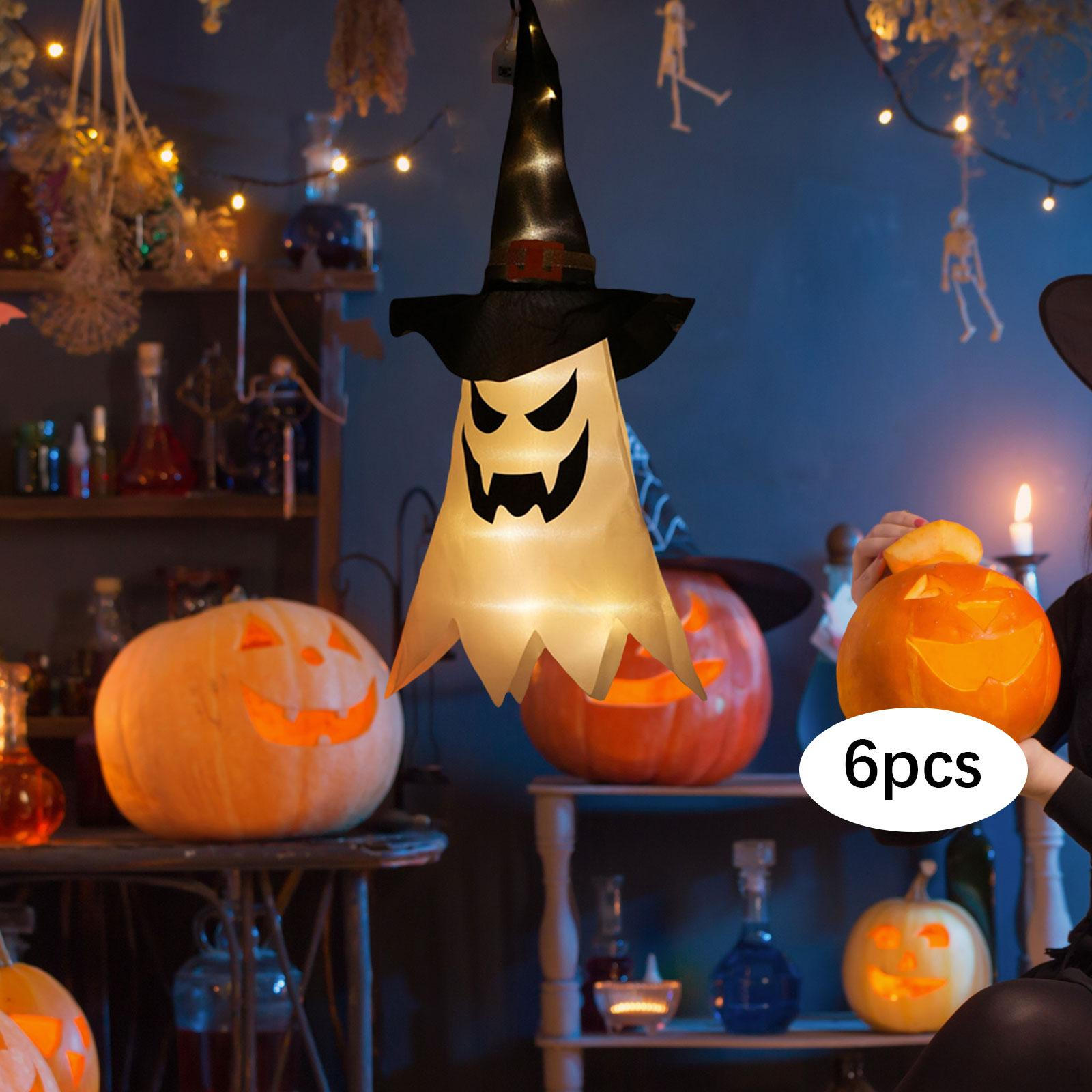 

6 Pieces Halloween LED Ghost Light Hanging Ghosts for Patio Party Yellow Light