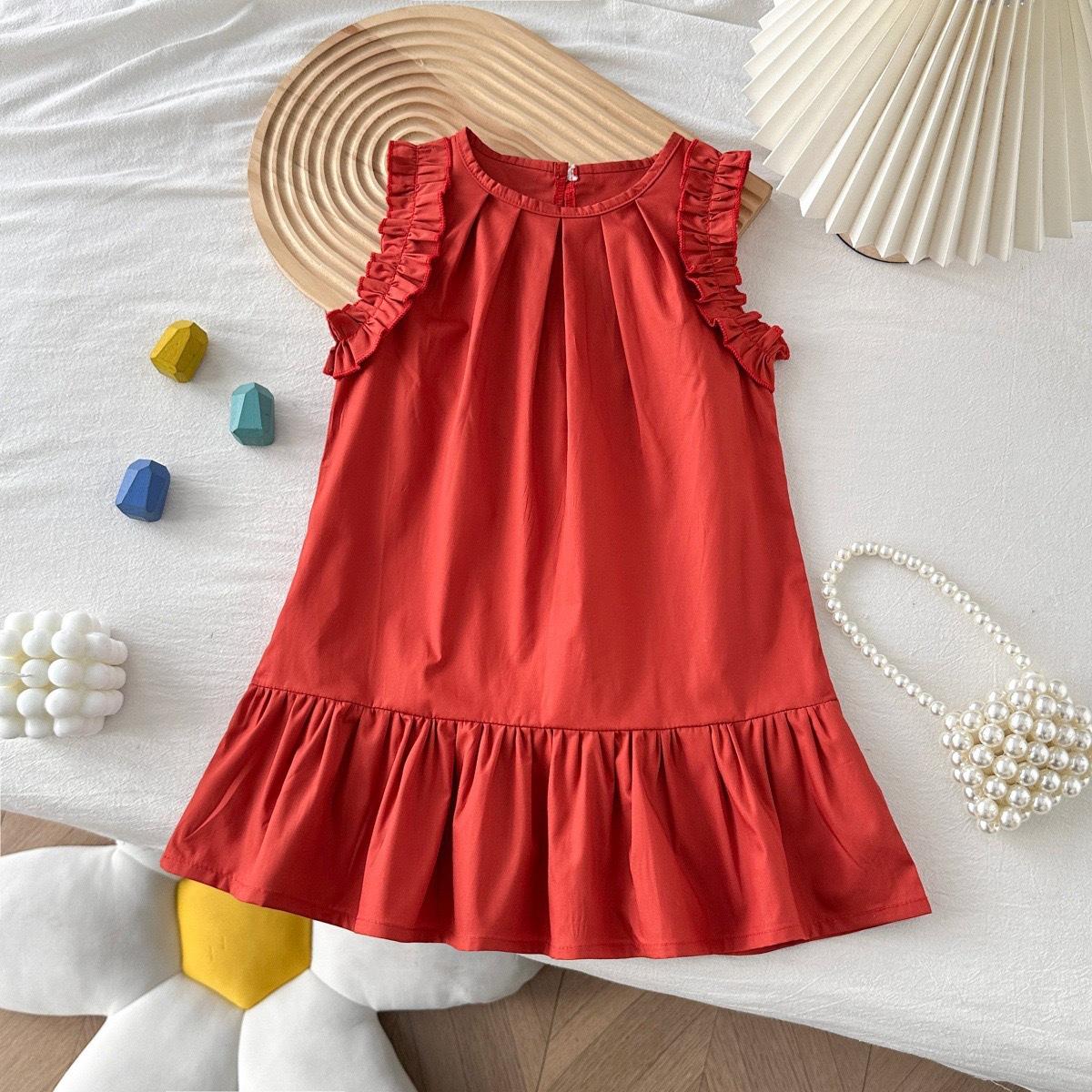 Summer Girls Ruffled Sleeveless Dress Casual Chic Princess Vest Dress For Little Kids Fashionable Party Wear 90cm