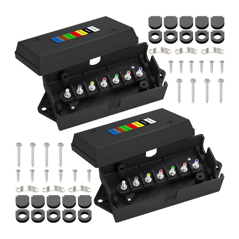 Heavy Duty 7 Way RVs Electrical Junction Box Color Coded Terminals For Tail Lights Brake Lights Trailers Connection Box