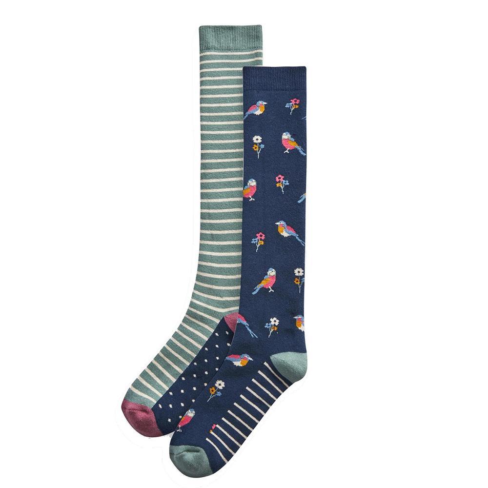 Ex Store Womens/Ladies Floral Stripes Socks (Pack of 4)