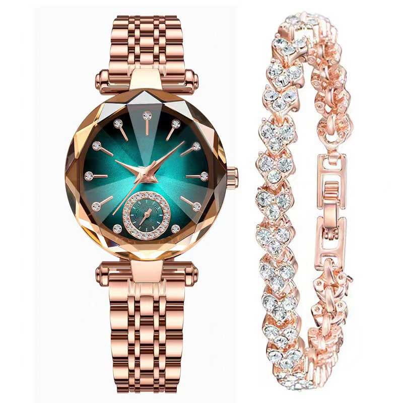 Elegant Ladies' Quartz Watch with Diamond Accents, Durable Glass, and Steel Band