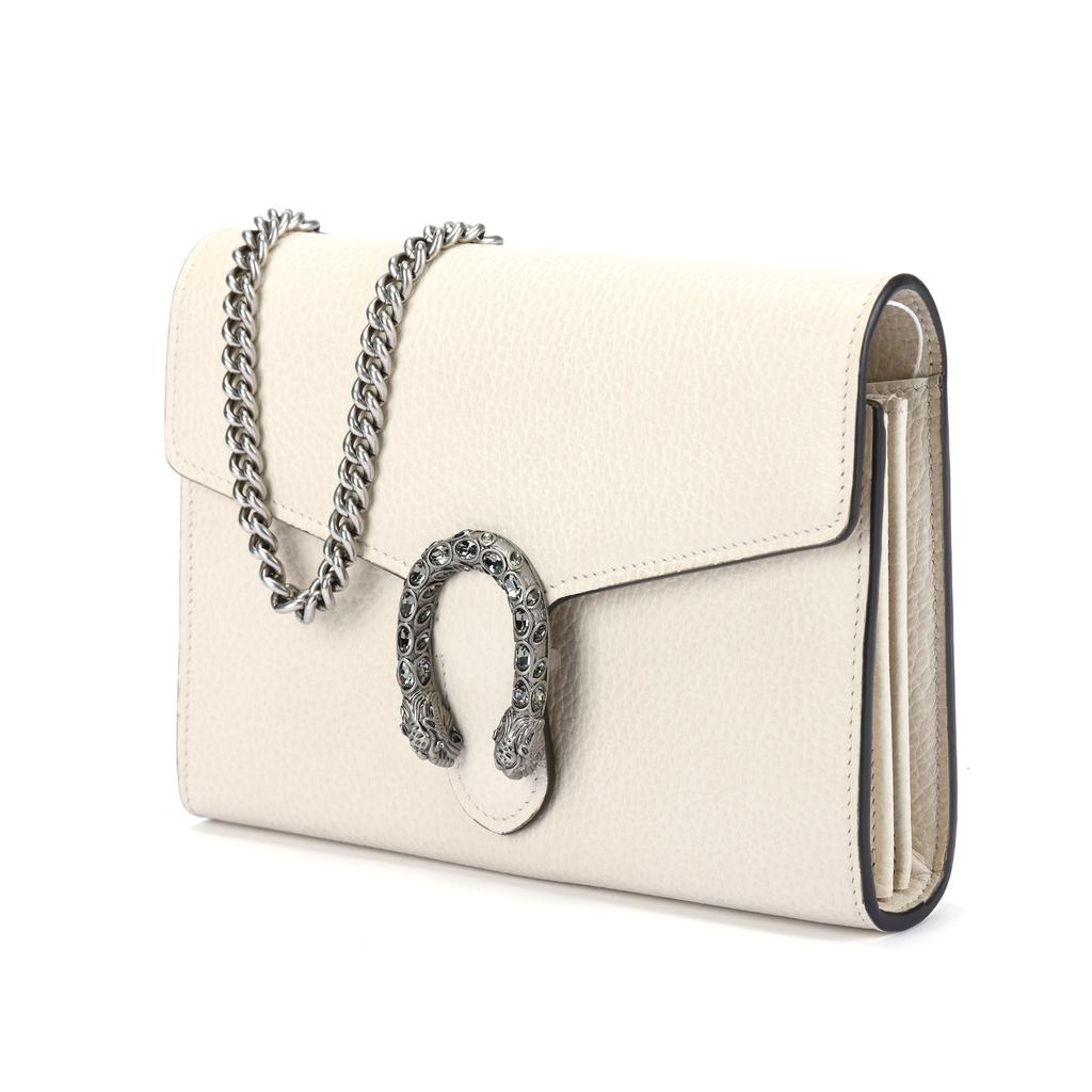 Gucci Dionysus Tiger Head Buckle Chain Leather Wallet Messenger Bag Mini Female White