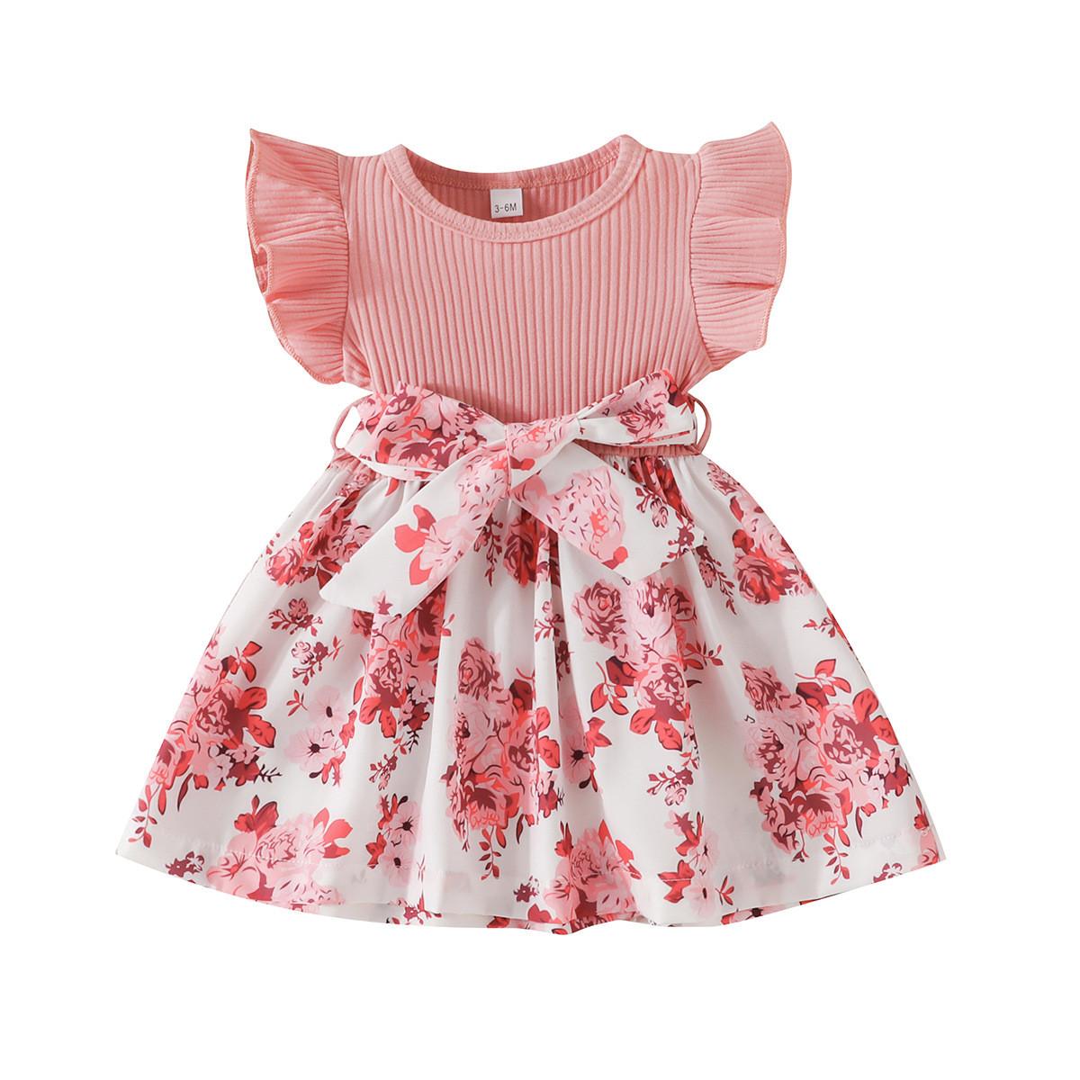 Girls Summer Long Sleeve Dress Color Mesh Splicing Skirt （80/18—24M）