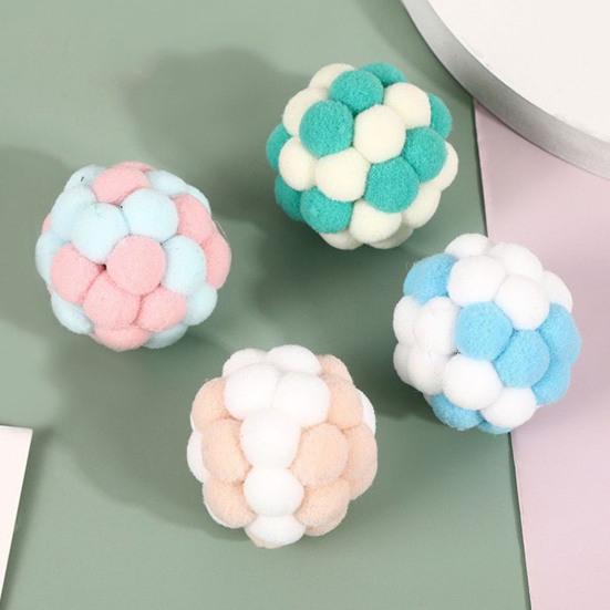 Plush Cat Toy Ball with Built-in Bell Soft Macaron Balls Bite-Resistant Cat Chew Toys for Indoor Cats and Kittens
