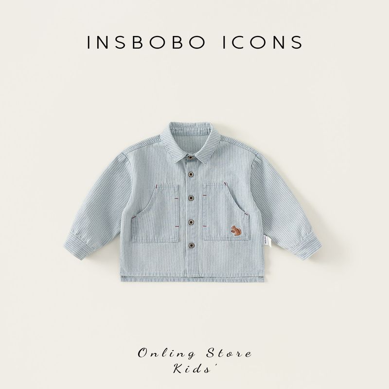 Insbobo Boys  Jacket 2026 Spring New Stylish Children s Clothing Boys  Denim Top Trendy Children s Wear Light Blue 80
