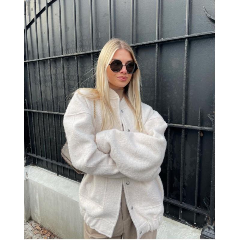 Women's Stand-up Collar Casual Single-breasted Large Pocket Loose and Comfortable Long-sleeved Jacket