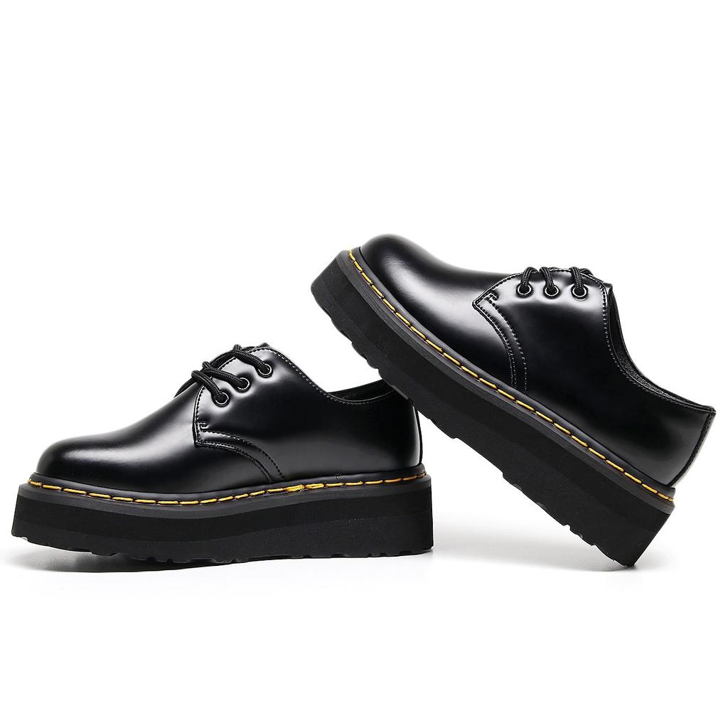 Lightweight - Thick Sole Hole Martin Shoes Women's Low Top Leather Casual Black Student Boots