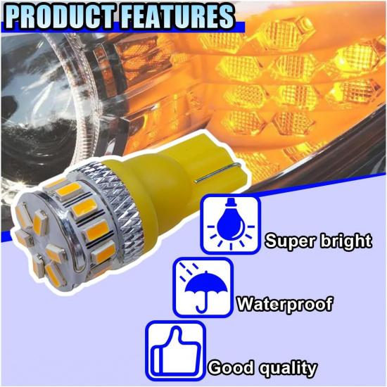 2PCS T10 Wedge 168 194 LED Bulbs, 175 2825 W5W Bright Amber Yellow Car Dome Light Bulb with 3014 18SMD Chip, 12V Illumination Lamp Replacement for