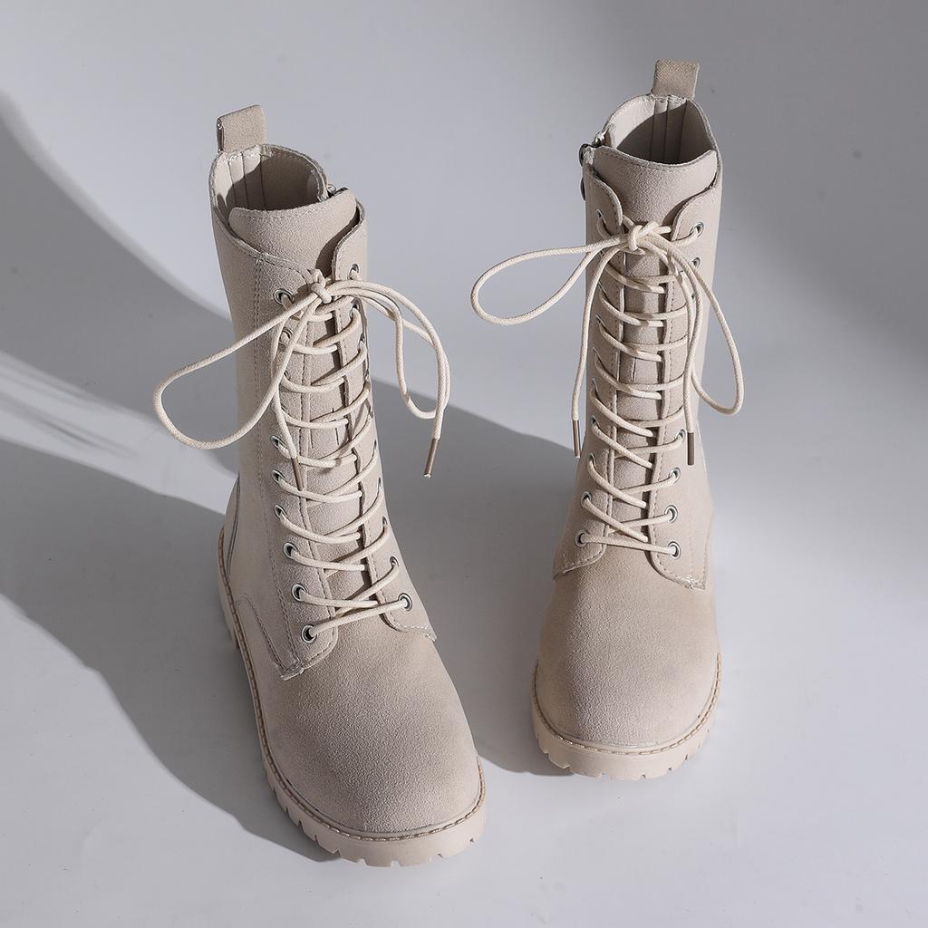 Fashion Aphixta Cross-tied Mid-Calf Woman Boots Classical Round Toe Women's Boots 3.5cm High Heels Women's Autumn Boot Shoes for Woman