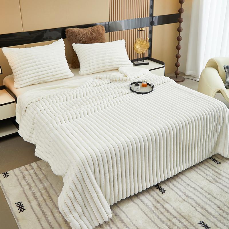 Solid Colour Three-dimensional Stripes Drawstring Rabbit Hair Cover Blanket Winter Soft Warm Double Layer Thickening Cover Blanket