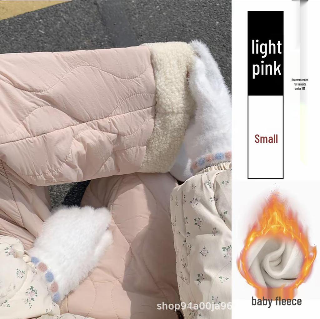 Women's Pink Fleece Cotton Wide-Leg Pants - Winter 2025 Casual Warm Plus Velvet Design
