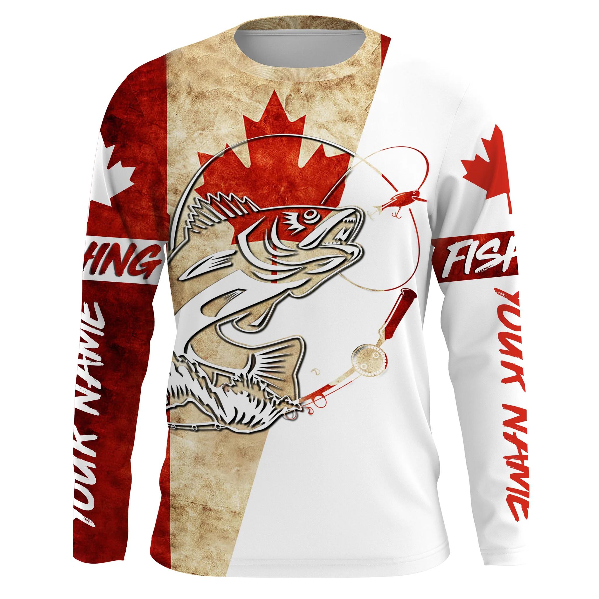 Fischerei-inspirierte Langarm-T-Shirts für Herren, individueller Name, Team, Zanderfisch-Grafik, atmungsaktive Performance-Tops, Kleidung L red