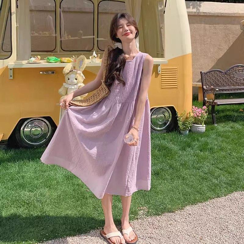 French Purple Sleeveless Vest Suspender Dress Children 2026 New Summer Seaside Vacation Dress High Sense