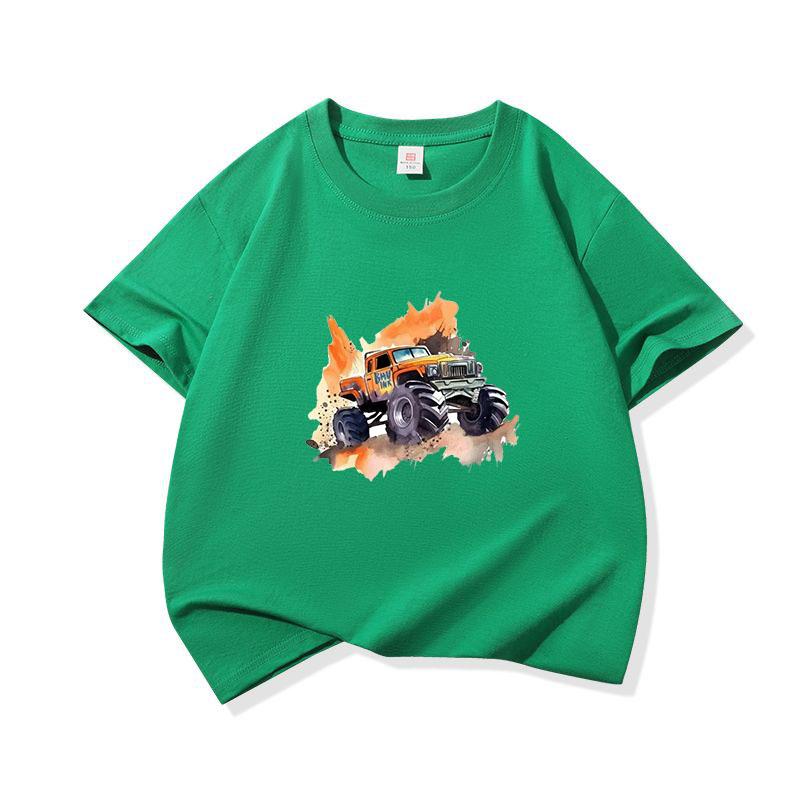 Kids Cotton T Shirt Bold Splash Offroad Car Print Crew Neck Short Sleeve Tee Casual Breathable Boys Girls Summer Tops