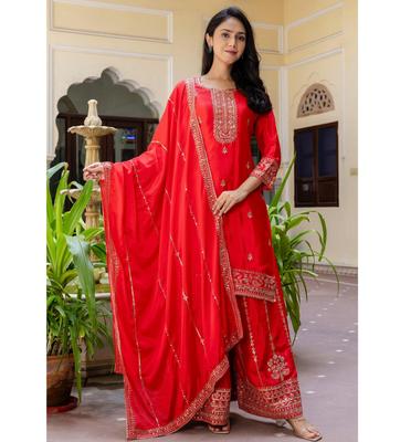 Damen Designer Party Wear Salwar Anzug Palazzo Set Indisch Bollywood Chinon Seide Salwar Kameez