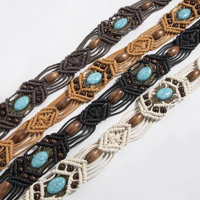 New Bohemian-style Alloy Cat's Eye Crown Bead Woven and Knotted Ethnic Style Handmade Vacation Women's Waist Rope
