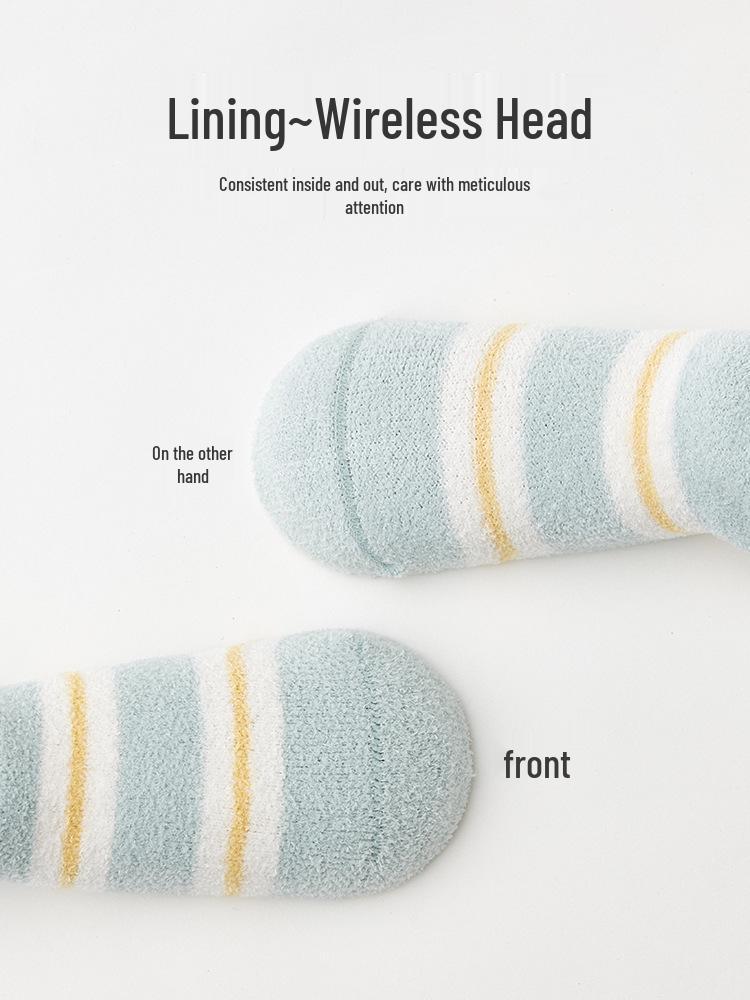Autumn Winter Warm Mid-Calf Baby Socks - Seamless Cartoon Stripes for Infants & Toddlers