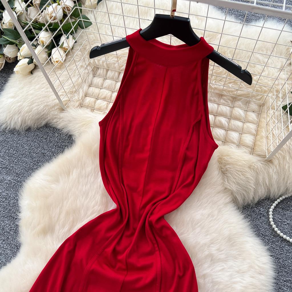 Pure Desire Sleeveless Dress Women's Summer Sexy Backless Waist Thin Spice Girl Chic Pendulum Long Skirt