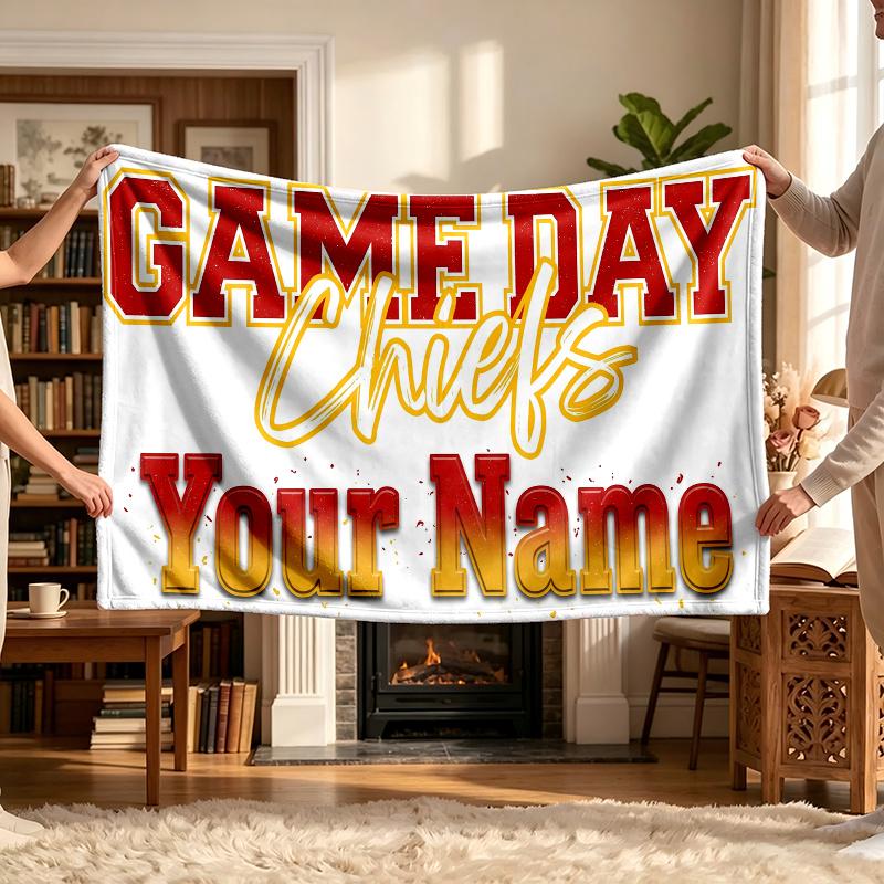 Kansas City Chiefs (1) Personalisierte Namensdecke Weich Gemütlich Geschenk für Sofa Bett Couch Heimdekoration