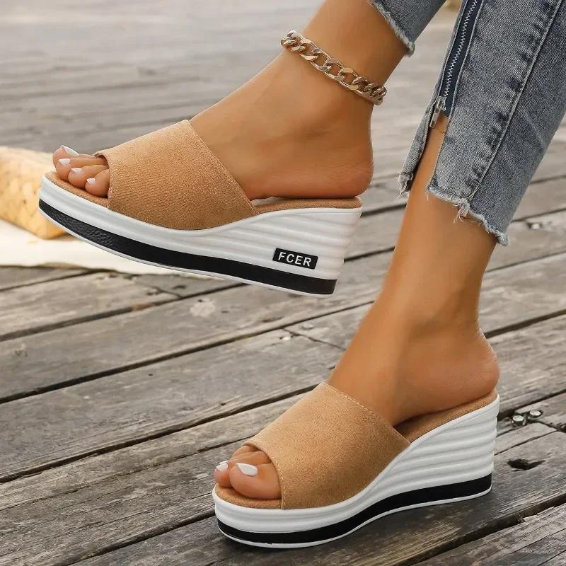 Ladies Shoes Summer Hot Sale Peep Toe Slippers Women Fashion Plus Size Casual New Leopard Print Women's Platform Wedge Sandals