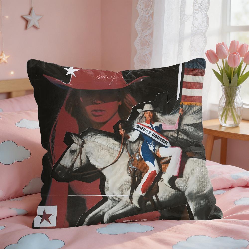 Singer CBeyonce Cowboy Carter Cushion Cover Square Short Plush Pillow Case Living Room Sofa Home Decor Funda X