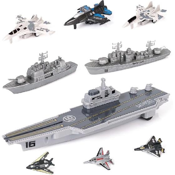 Aircraft Carrier Military Naval Ship with Pull Back Army Fighter Jet Toy Small Scale Model Plane Submarine Kids  Play Vehicle Set for Boy Girl Naval Ship-01