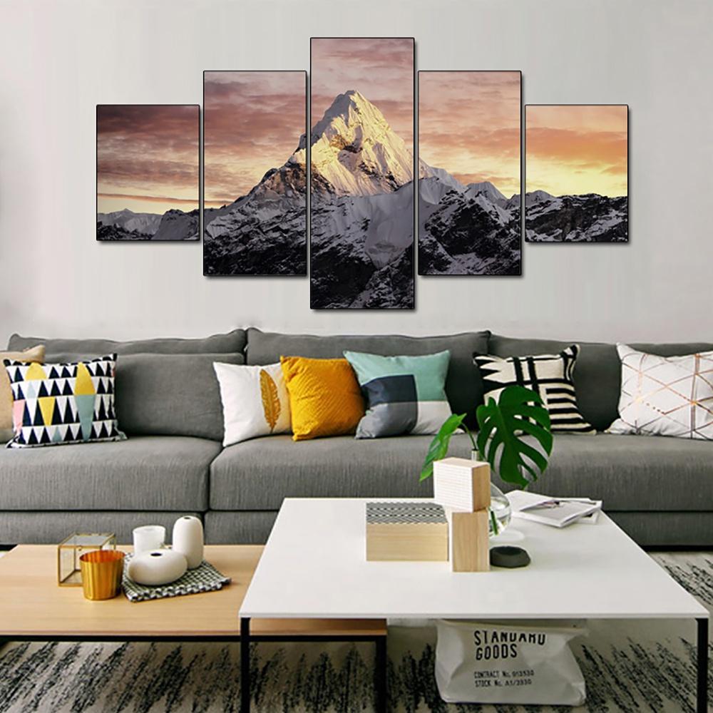 5 Pieces Printed Modular Picture Canvas Painting Landscape Mountain Sunset Volcano Wall Art Living Room Home Decor Nuture Mural