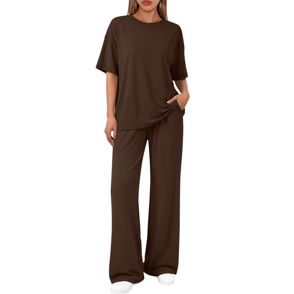 Women's Casual Fashion Short-Sleeve Top And Long Pants Set