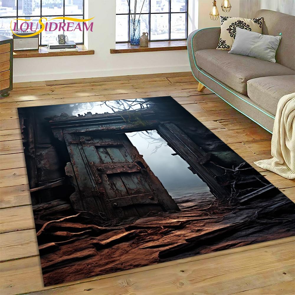 3D Illusion God's Temple Door Gate Carpet Rug for Living Room Bedroom Home Sofa Decoration,Kids Play Area Rug Non-slip Floor Mat