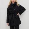 Autumn Winter Women Stand Collar Cotton Coat Medium Long Belted Jacket with Irregular Button Design Temperament