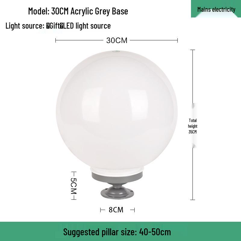 LED Waterproof Outdoor Post Light with Acrylic Spherical Shade