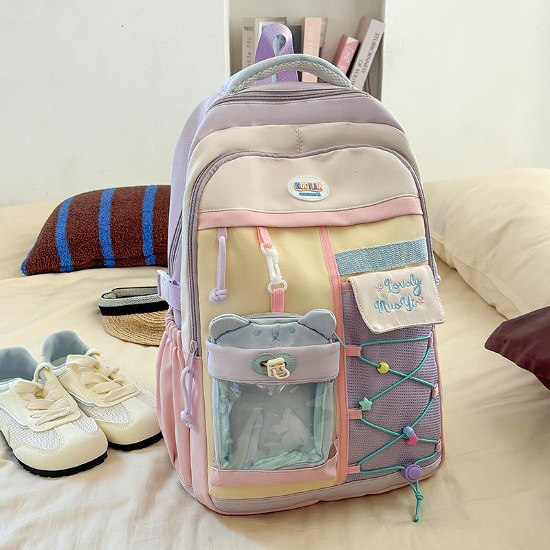 Japanese ins new high-value fresh and sweet contrast patchwork backpack junior high and high school students light travel backpack