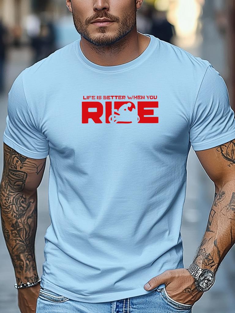 Mens Biking TShirt Life Is Better When You Ride Print Short Sleeve Round Neck Soft Oversized Dynamic Daily Wear