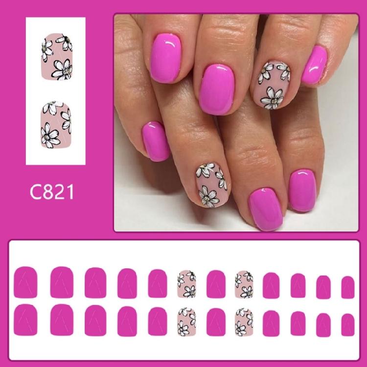 24 Stuks Korte Vierkante Press-On Nagels Bloemen Nepnagels Acryl Nagels Glanzend Volledige Dekking Plaknagels voor Vrouw