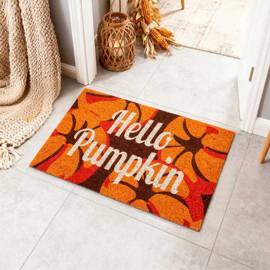 Fall Door Mat,Pumpkin Welcome Doormats Natural Coir Mats Non Front Door Rugs For Thanksgiving Decorative Entrance Porch Outdoors