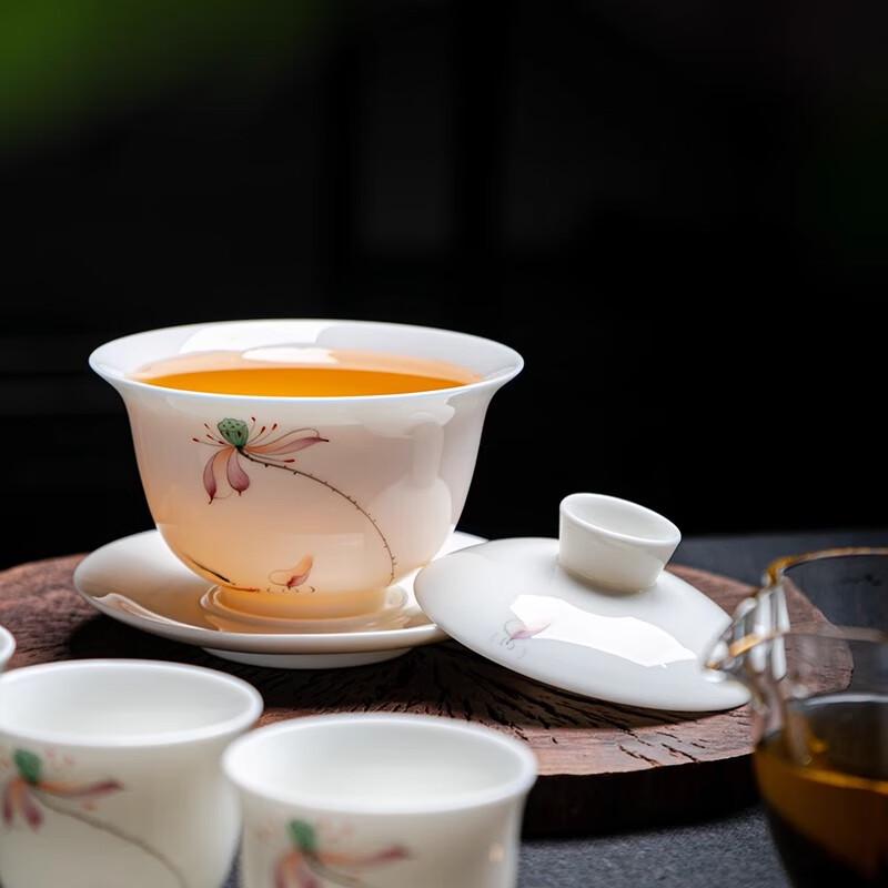 Elegant Hand-Painted Lotus Porcelain Gaiwan Tea Set