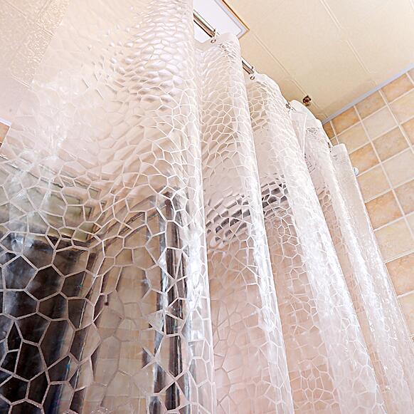 Waterproof Bathroom Shower Curtain Transparent Bathroom Curtain with Hooks Thickened Bathing Sheer Wide Bath Curtain