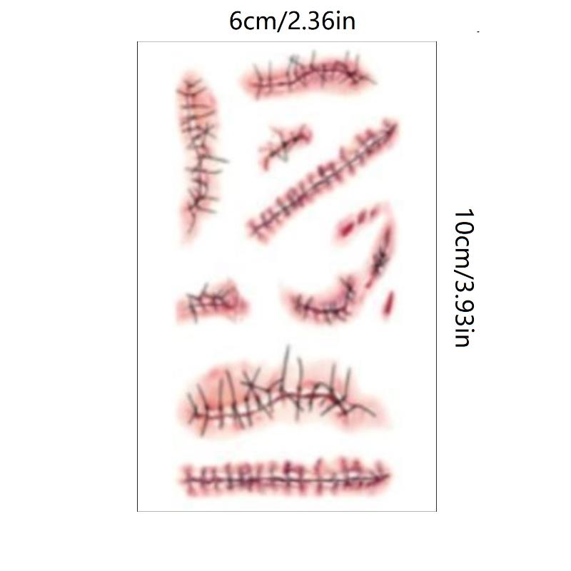 Realistic 3D Temporary Fake Scar Tattoo Stickers 6 Sheets Waterproof Wound Decals for Halloween Party Cosplay Prank