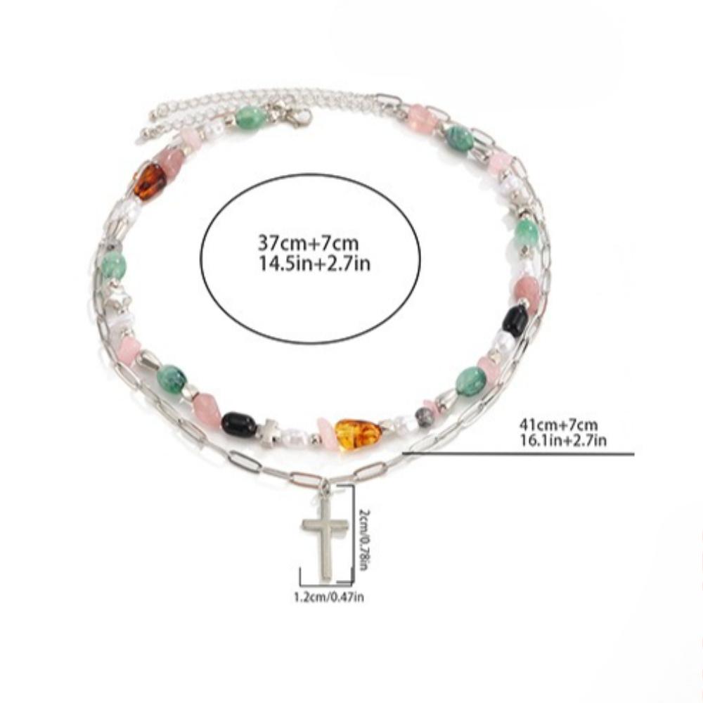 European and American Pearl Double-layer Cross Necklace, Retro Stars Stacked Wearing Niche Men's Collarbone Chain