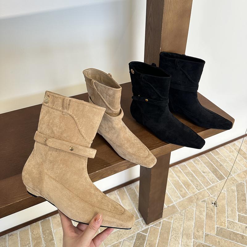 Fashion SUOJIALUN 2025 New Brand Women Short Boots Shoes Fashion Low Wedge Heel Slip On Mid-Calf Boots Shoes Round Toe Dress Pumps Shoes