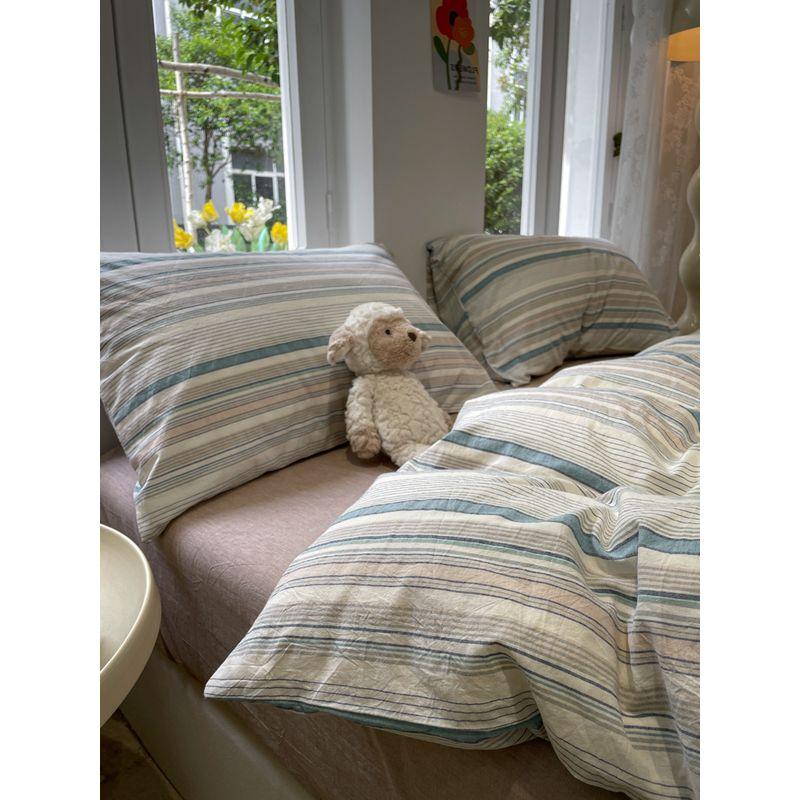 

Minimalist Boys All-Cotton Fabric Stripes Gingham Quilt Cover Four-Piece Set Nantong Home Textile Pure Cotton Student Sheets Three-Piece Set Single quilt cover [1.5*2.0m]] Warren