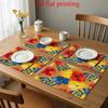 4pcs 2D Flat Digital Print Placemats, Red Yellow Blue Multicolor Floral Pattern Placemats, Enhance Your Dining Space, Perfect for Coffee Tables,