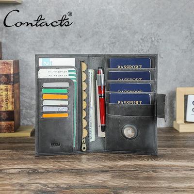 CONTACT'S Genuine Leather Passport Wallet Men Card Pen Holder Anti Losing Slot Money Bag Male Vocation Travel Gift Coin Purse