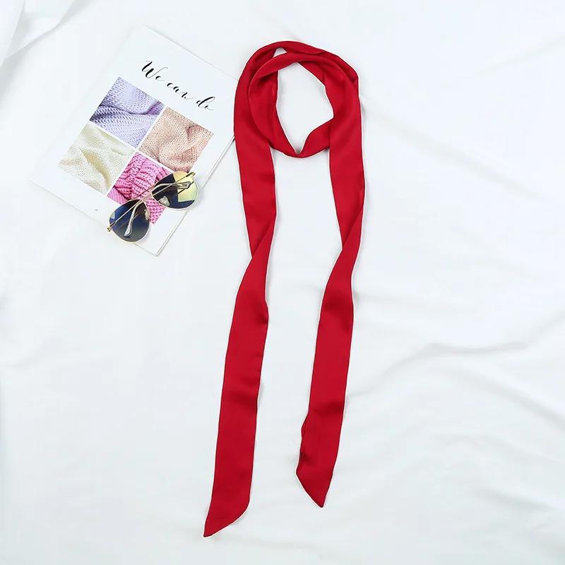 

5X190СМ Новый Женский Узкий Длинный Шарф 190х5см Однотонный Шифоновый Шелковый Резиновый Красный Галстук Черная Лента для Сумки Повязки на Голову Чокер Стример пурпурно красный