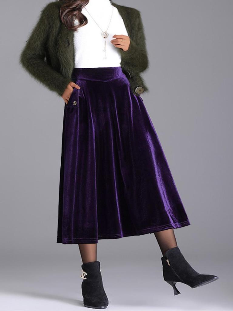 2025 Autumn/Winter High Waist Plus Size Golden Velvet Skirt