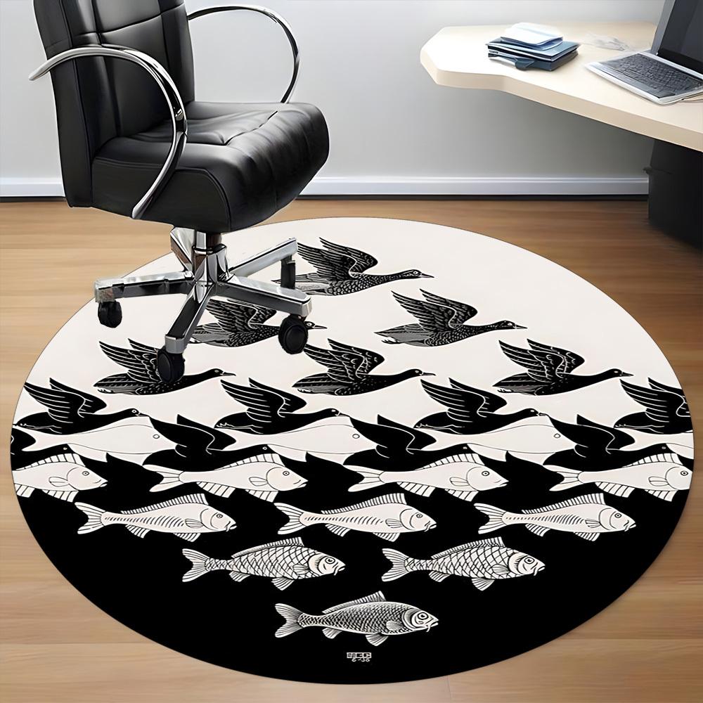 1pc Fish Birds Office Round Area Rug, Indoor Mat Suitable For Office, Under Office Chairs Bedroom Living Room Home Decor, Room Deco