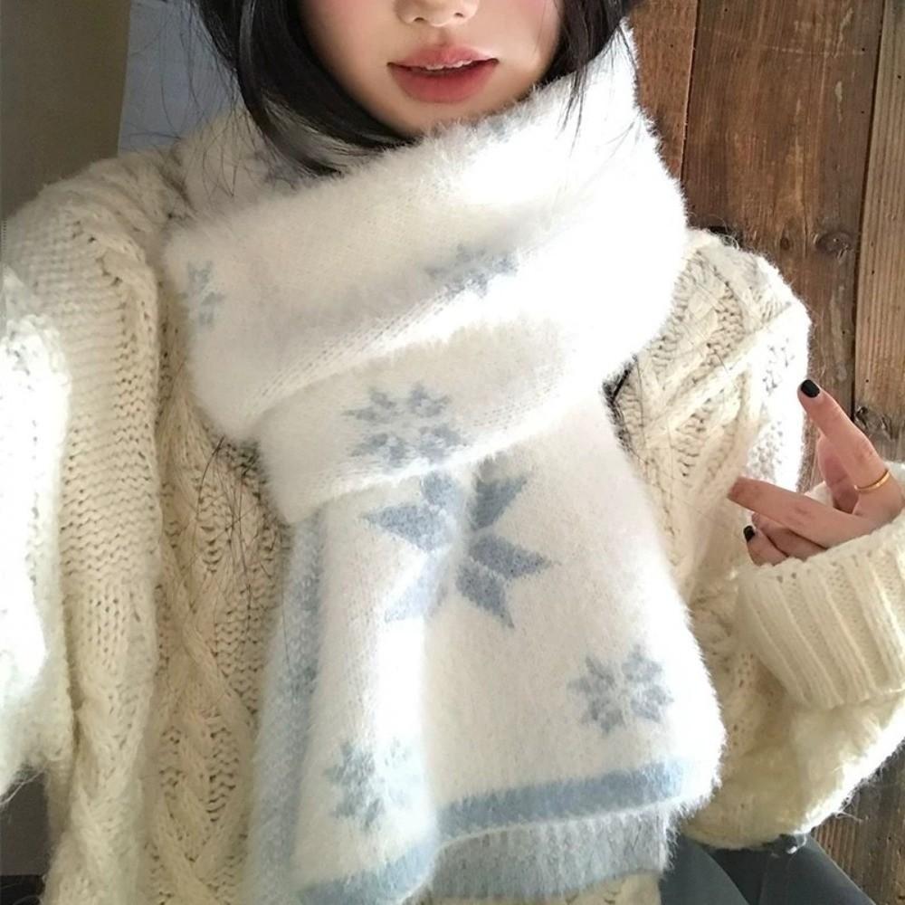 Double-Sided Plush Winter Scarf Soft Plush Knitted Neck Wrap Faux Mink Scarf  Autumn Winter Wear