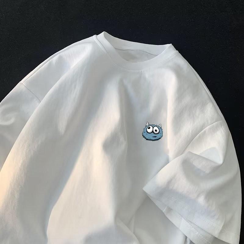 

8XL Men Oversize Fashion Loose American Vintage Plush Little Monster Print Short Sleeve Round Neck Versatile Trend Couple outfit 3XL