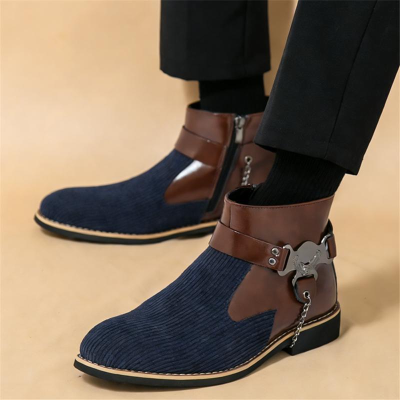 New Trend Designer Men's Pointed Mixed Patchwork Ankle Boots British Fashion Botas Casual Luxury High-top Punk Rock Shoes