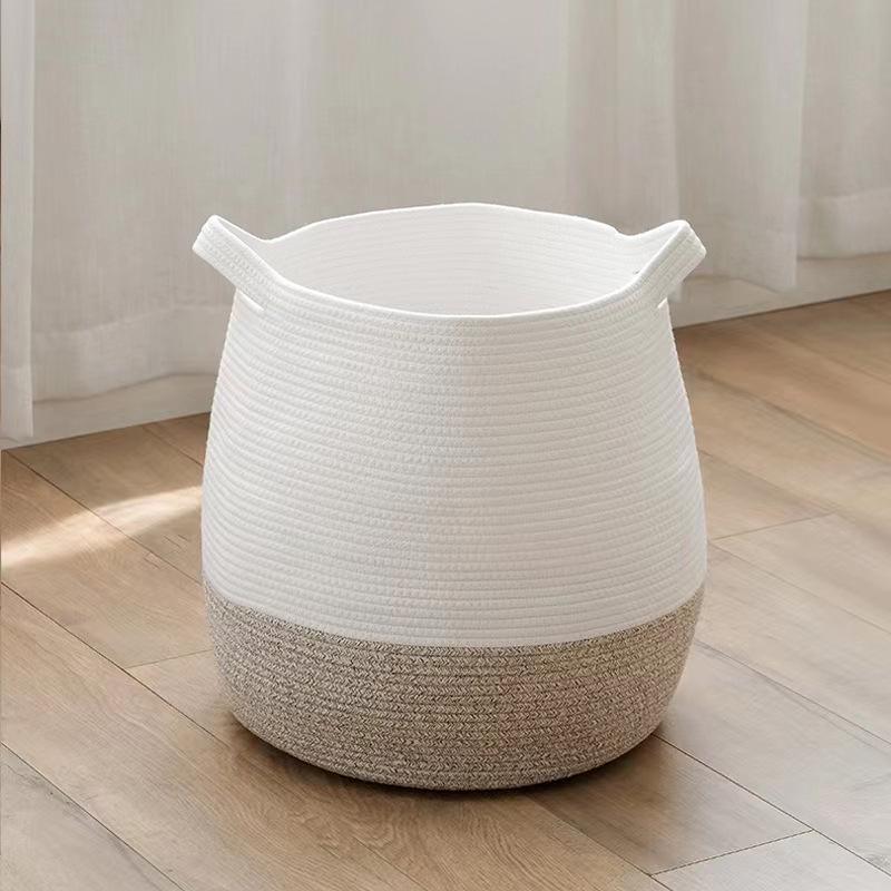 Cotton Rope Woven Basket for Laundry, Toys, and Storage with Handles